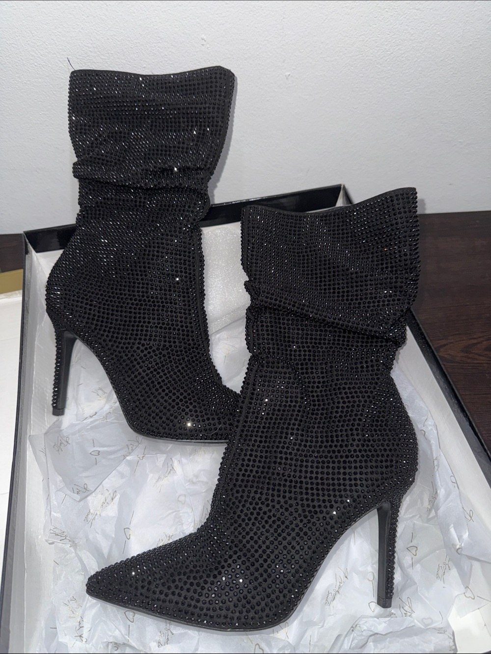 Thalia Sodi Black Crystal Stiletto Ankle Boots - Women